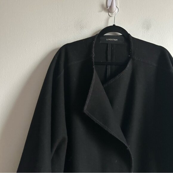 Lundstrom Sz M Wool Black Relaxed Open Front Lagenlook Jacket Coat - Picture 3 of 12